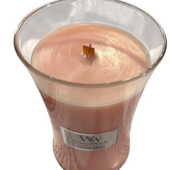 WoodWick Coastal Sunset Large Hourglass Jar Candle Wood Lid Crackles Burns NEW - Picture 4 of 9